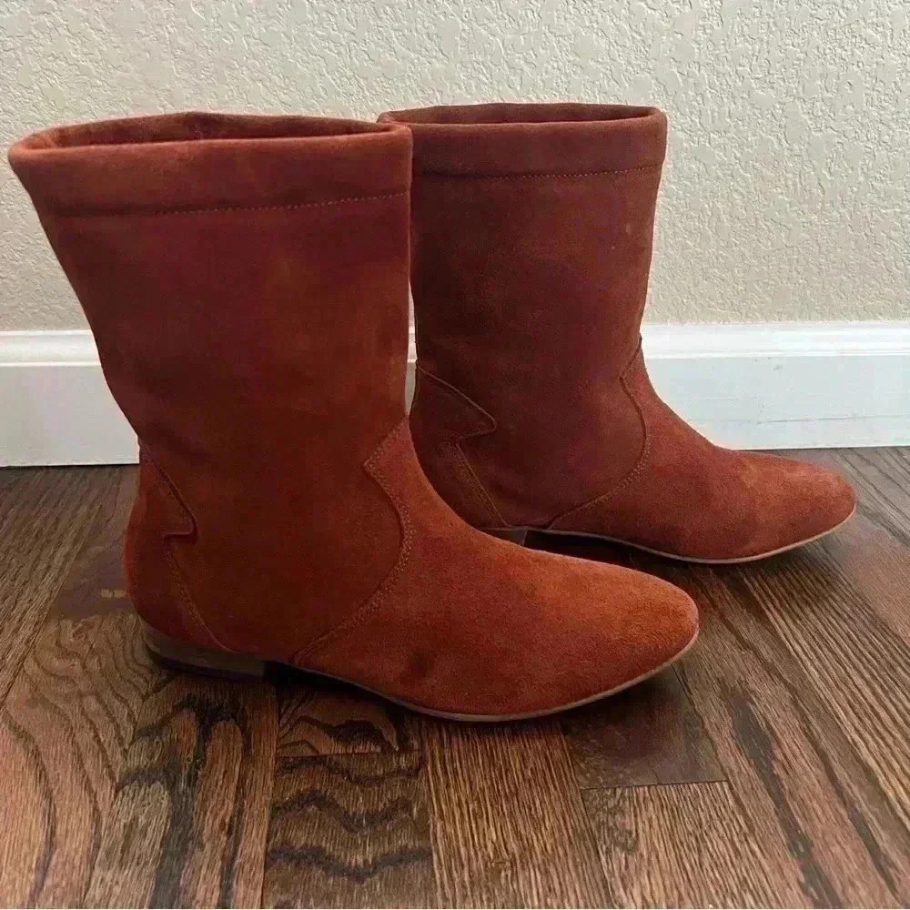 Free People Ashville Slouchy Suede Leather Ankle Boots Size 36, US 6 Rust 935296